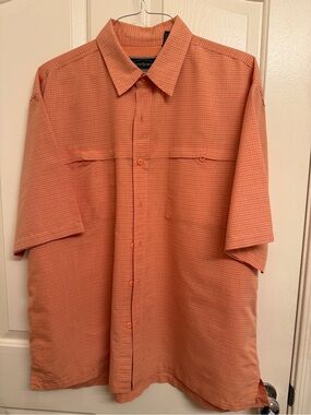 Field & Stream Mens XL Orange Plaid Fishing Outdoor Ventilated Shirt